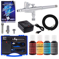 Master Airbrush Cake Decorating Airbrushing System Kit with a Set of 4 Chefmaster Food Colors, G34 Gravity Feed Dual-Action Airbrush, Air Compressor, Hose, Storage Case, How-to-Airbrush Guide Booklet