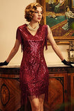 BABEYOND 1920s Flapper Dress Long Fringed Gatsby Dress Roaring 20s Sequins Beaded Dress Vintage Art Deco Dress Wine Red