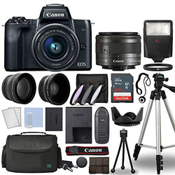 Canon EOS M50 Mirrorless Digital Camera Body Black with Canon EF-M 15-45mm f/3.5-6.3 is STM Lens 3 Lens Kit with Complete Accessory Bundle + 64GB + Flash + Case/Bag & More - International Model