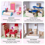 TOYROOM Wooden Dollhouse with Furniture Accessories 3 Storey 5 Rooms Balcony Large Villa Doll House Pretend Play Set Doll Playhouse Cottage Birthday Gift for Toddler Kids Girls Boys