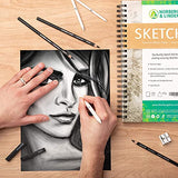 Drawing Set - Sketching and Charcoal Pencils with 100 Page Drawing Pad, Kneaded Eraser and Bundle with 2 Pack Sketch Pad