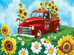 Koikify 5D Diamond Painting Kits for Adults and Kids Sunflower Red Truck Diamond Painting DIY Little Daisy Diamond Art Kit Round Full Drill Jewel Art Picture for Home Wall Decor