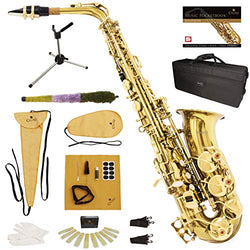 Mendini By Cecilio Alto Saxophone - E Flat Saxophones w/Case, Mouthpiece, Stand, Reeds & Cloths
