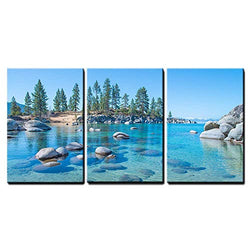 wall26 - 3 Piece Canvas Wall Art - Beautiful Blue Clear Water on The Shore of The Lake Tahoe - Modern Home Art Stretched and Framed Ready to Hang - 24"x36"x3 Panels