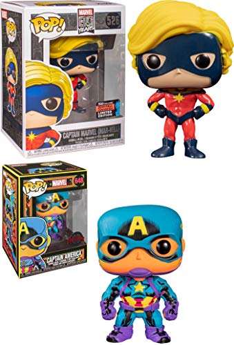 All The Best Captains- Funko Pop! Figure Bundle: Marvel Pop! Captain Marvel Fall 2019 Convention Exclusive 526 / Captain America Glow in The Dark Black Light Store Exclusive 648 (2 Pops)