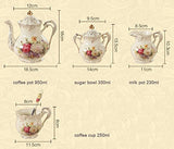 ufengke 11 Piece Creative European Luxury Tea Set, Ivory Porcelain Ceramic Coffee Set With Metal Holder, Hand Painted Red And White Rose Flower, For Wedding Decoration