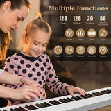 Costzon 88-Key Foldable Digital Piano Keyboard, Full Size Semi-Weighted Keyboard, Portable Electric Piano w/Lighted Keys, Support USB/MIDI, Speakers, Sustain Pedal & Carrying Bag for Beginner, White