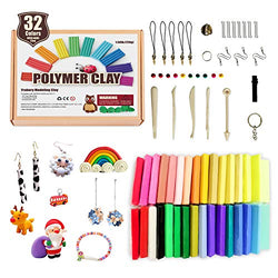 FRABERY Polymer Clay 32 Colors, Non-Toxic Oven Bake Clay, Glossy Modeling Clay with Sculpting Clay Tools and Supplies, Ideal for Creating Jewelry,Ornament, Home Decor, Handmade Gift for Kids & Parents