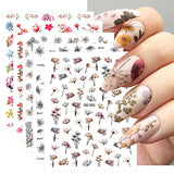 JMEOWIO 8 Sheets Spring Flower Nail Art Stickers Decals Self-Adhesive Pegatinas Uñas Leaves Nail Supplies Nail Art Design Decoration Accessories