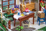 Rolife DIY Wooden Dollhouse Kit with Miniature FurnitureModel Building Kits with Accessories and LED, for Kids(Mrs Charlie's Dining Room)