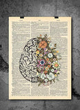 Anatomical Brain And Flowers Print - Vintage Art - Authentic Upcycled Dictionary Art Print - Home or Office Decor - Inspirational And Motivational Quote Art