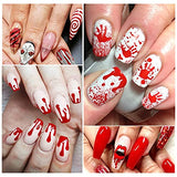 8 Sheets Halloween Nail Art Stickers 3D Halloween Nail Decals Self-Adhesive DIY Nail Art Decorations Horror Red Bloody Wound Blood Skull Spider Nail Sticker for Women Kids Girls Manicure