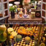 MAGQOO 3D Wooden Miniature Dollhouse Kit with Furniture DIY Dollhouse Miniature House Kit DIY Creative Room Toys Dust Proof Included (Garden Cafe)