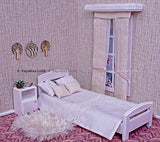 Bed linen set for 12 inch doll, Double bed dollhouse 1:6 scale, chic set 3 piece, bedding cover, bedspread, cushion miniature