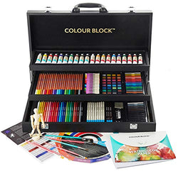 COLOUR BLOCK Premium 181 Piece All Media Art Set in Durable PU hinged Carry case, with Soft & Oil Pastels, Acrylic & Watercolor Paints, Watercolor, Sketching, Charcoal & Colored Pencils and Art Tools