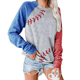 costuras de béisbol Pullover Tops for Camisetas de Mujer de Moda Raglan Long Sleeve Sweatshirts Casual Crew Neck Blouse