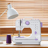 Mini Sewing Machine Portable Electric Small Household Sewing Handheld Tool with Foot Pedal 12 Built-in Stitches 2 Speeds LED Light Overlock Function for Amateurs Beginners Embroidery Purple