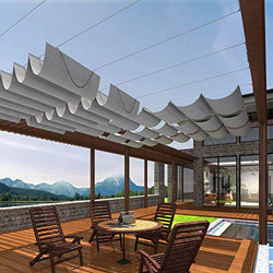 Patio Pergola Shade Cover for Deck Backyard Canopy Shade Awnings Retractable Slide Wire U Shape Replacement Shade Cover Come with Cable Hardware 7'Wx16'L Light Grey