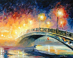 Wall Art - City Bridge — Palette Knife Cityscape Abstract Oil Painting On Canvas By Leonid Afremov Studio. Size: 30" X 24" Inches (75cm x 60cm)