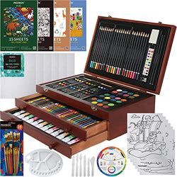 MEEDEN 215-Pcs Art Supplies Kit, Deluxe Painting, Drawing & Art Supplies with Wood Art Case,Coloring Pencils, Oil Pastels, Acrylic, Oil, Watercolor Paints, Paint Brushes, etc, for Artists and Kids