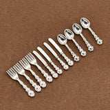 BetterUS 1/12 Scale Mini Fork Spoon Knife Set Metal Tableware Dollhouse Kitchen Furniture Supply 12Pcs