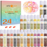 HTVRONT Metallic Alcohol Ink Set - 24 Vibrant Metal Colors Alcohol-Based Inks, Concentrated Shimmer & Easy to Mix Metallic Alcohol Ink for Epoxy Resin, Yupo, Painting, Tumbler Cups - 10ml/0.35oz Each