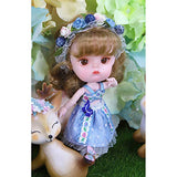 XSHION 1/12 BJD Doll, 5.51 Inch Ball Jointed Doll 26 Joints Movable Mini Doll DIY Toys with Clothes,Shoes, Wig Hair Makeup, Collection Toys Best Gift for Girls Kids - Blueberry
