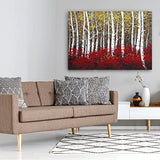 Hand Painted Bedroom Canvas Wall Art, 28" x 40" Framed Tree Oil Painting, Wraps Modern Rustic Art for Living Room Bathroom Dining Bedroom Gallery Coffee Shop Decor, Red Birch