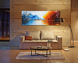 Large Handmade Landscape Oil Painting on Canvas Textured Lake Scenery Abstract Wall Art Decor