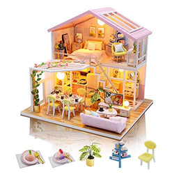 GuDoQi DIY Miniature Dollhouse Kit, Mini Dollhouse with Furnitures, Tiny House Kit Plus Music Movement, DIY Miniature Kits to Build, Great Handmade Crafts Gift Idea, Sweet Time House