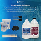 Pro Marine Supplies Crystal Clear Table Top Epoxy Bundle with Mixing Supplies Kit | 1-Gallon Clear Epoxy Resin Kit with Mixing Cups, Stir Sticks, Brushes, and Gloves | DIY Art Resin Supplies