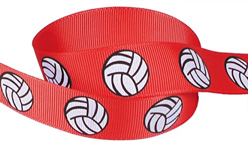 Volleyball Ribbon for Crafts, Red-Hipgirl 5yd 7/8" Sports Grosgrain Fabric Ribbon for Gift