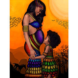 SKRYUIE 5D Full Drill Diamond Painting African Women and Children by Number Kits, Paint with Diamonds Arts Embroidery DIY Craft Set Arts Decorations (12x16 inch)