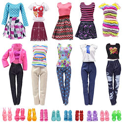 zheyistep Doll Clothes for 11.5 Inch Girl Doll 20 Pcs Casual Wear Clothes and Doll Accessories with 10 Pairs Shoes +10 Fashion Doll Dresses