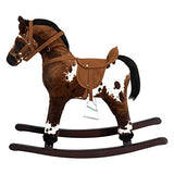 Qaba Kids Metal Plush Ride-On Rocking Horse Chair Toy with Realistic Sounds - Dark Brown/White