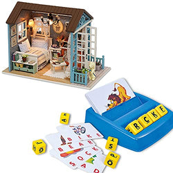 TuKIIE 1:24 Scale DIY Miniature Dollhouse Kit + Matching Letter Game, Best Gift for Kids Teens Toodlers Boys Girls