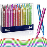 Markers 24 Colors Glitter Paint Pens Self-Outline Pens Acrylic Paint Super Squiggles Shimmer Markers Metallic Markers Permanent Pens Large Capacity for Art Drawing DIY Crafts