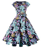 Kingfancy Women Vintage 1950s Dress Retro Cocktail Party Swing Dresses with Cap Sleeves NavyDaisy 3XL