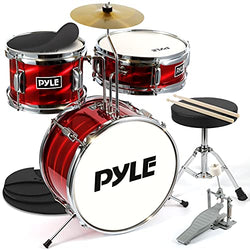 Pyle Drum Set for Kids - 3 Piece Beginner Drum Kit, Silencing Pads 13" Complete Junior Drummer Kit with Wooden Shells, Bass & Foot Pedal, Snare, Tom, Cymbal, Pair of Drumsticks, Padded Throne Seat