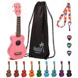 Hola! Music HM-21PK Soprano Ukulele Bundle with Canvas Tote Bag, Strap and Picks, Color Series, Pink