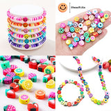 1000PCS Polymer Clay Beads Bracelet Making kit, 24 Style Cute Fun Beads Fruit Flower Smiley Animal Cake Butterfly Heart Beads Charms for Jewelry Necklace Earring Making DIY Accessories for Women Girls