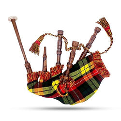 Mini bagpipe Rosewood irish Buchanan Tartan cover & cord Starter playable for beginner baby kids junior toy set comes with free 2 reeds