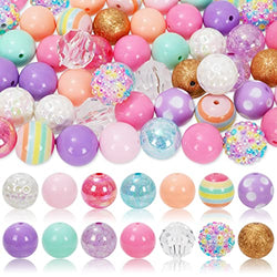 Whaline 50Pcs 20mm Colorful Beads 14 Styles Macaron Mixed Bubblegum Beads Set Spacer Bead Chunky Beads Jumbo Plastic Beads for Spring Easter DIY Jewelry Making Boutique Craft Supplies