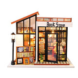 DIY Miniature Dollhouse Wooden Furniture Kit Book Shop DIY Mini House 1:24 Scale Room Assembly Doll House Building Kit Festival Birthday Gifts for Adults Girls with LED Light Dust Cover Music Movement