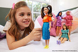 Barbie Fashionistas Doll with Long Brunette Pigtails Wearing Orange T-Shirt, Shimmery Blue Skirt, Yellow Kicks & Bracelet, Toy for Kids 3 to 8 Years Old