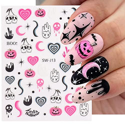 Halloween Nail Art Stickers Decals Halloween Pumpkin 3D Nail Stickers Halloween Nail Art Supplies 8 Sheets Skull Blood Ghost Spider Web Bat Design Sliders for Women DIY Manicure Nail Art Decoration