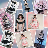 Anime French Maid Lolita Fancy Queen Princess Dress Cosplay Costume Furry Cat Ear Gloves Socks Set（Pink S）