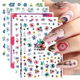 JMEOWIO 9 Sheets Spring Flower Nail Art Stickers Decals Self-Adhesive Pegatinas Uñas Leaves Nail Supplies Nail Art Design Decoration Accessories