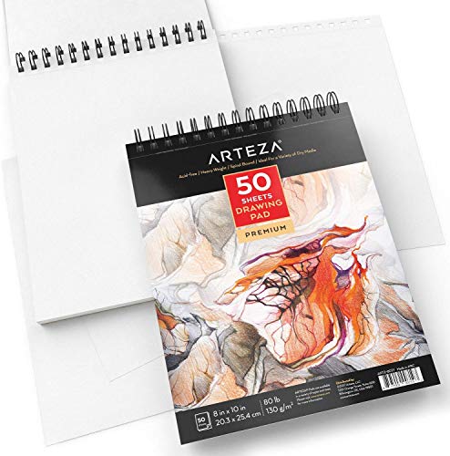 Arteza 8”X10" Drawing Pad, 50 Pages, Spiral Bound Artist Drawing Book, Durable Acid Free Sketch Paper (80lb/130g), for Kids & Adults