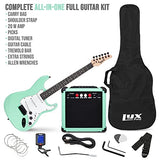 LyxPro 36 Inch Electric Guitar and Kit for Kids with 3/4 Size Beginner’s Guitar, Amp, Six Strings, Two Picks, Shoulder Strap, Digital Clip On Tuner, Guitar Cable and Soft Case Gig Bag -Green
